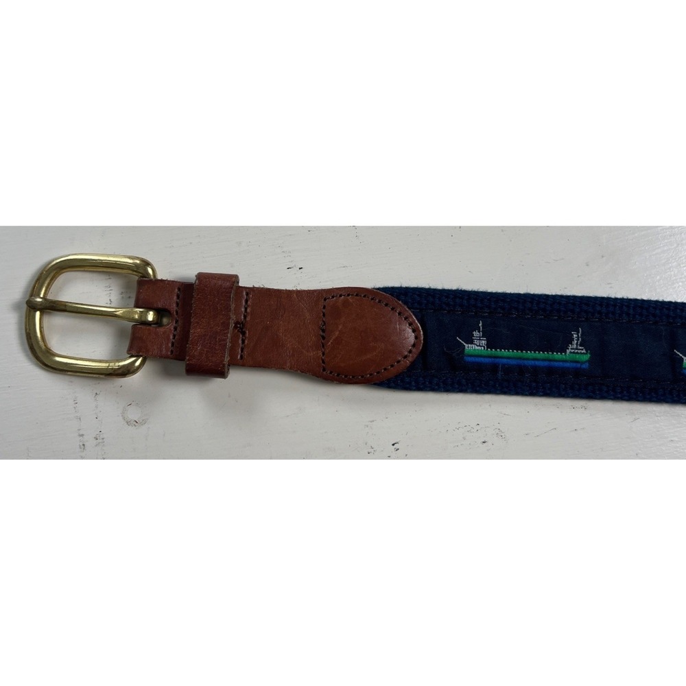 leather man ltd belt 44 Handmade, Brass Buckle Blue Ships Preppy Classic USA